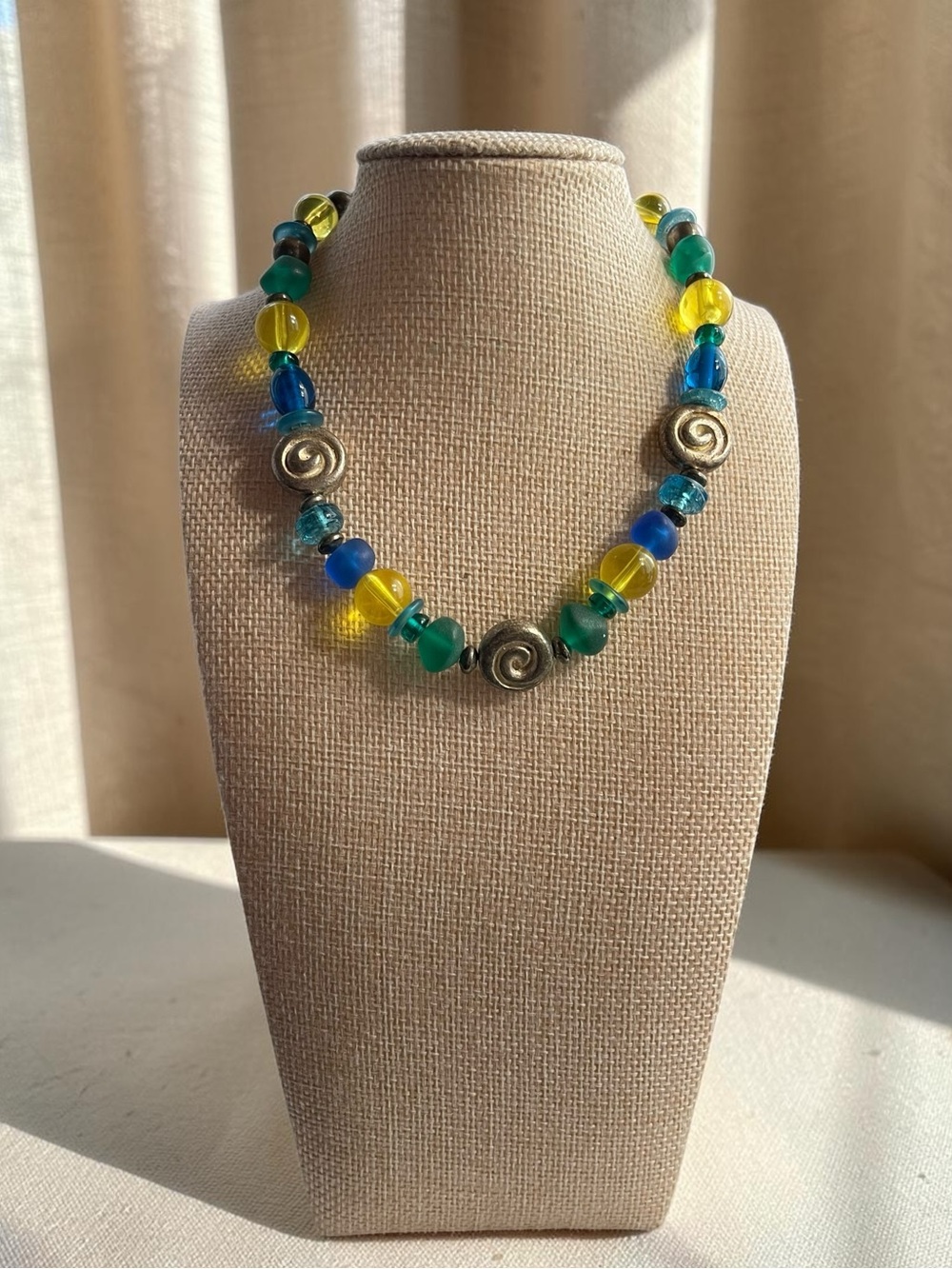 Robert Rose Art Glass Sterling Silver Swirl Necklace